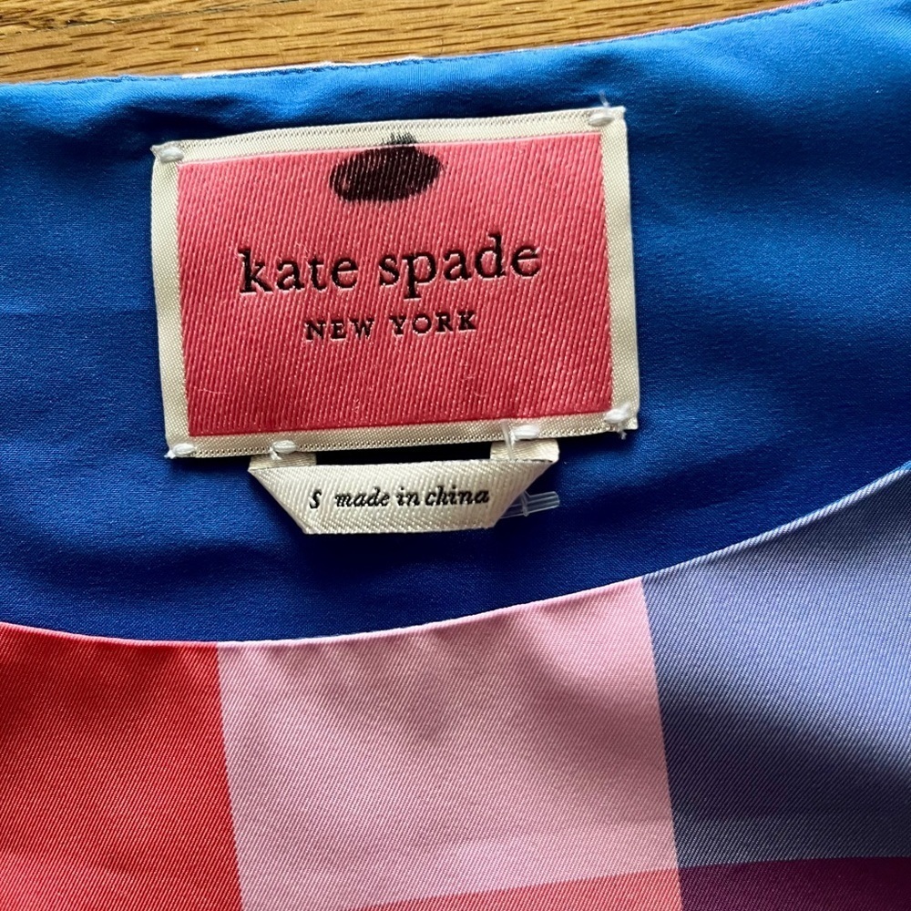 ♠️Kate Spade Madras Taffeta Shift Dress, Blue Multi-Color. Small. EUC - Picture 2 of 10